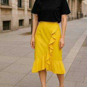 Boden Linen Yellow Ruffle Midi Skirt Sz 6